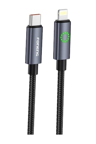 Foneng Xs08 27w Type-c To Lightning Işıklı Örgü 1.2m Hızlı Data Ve Şarj Kablosu
