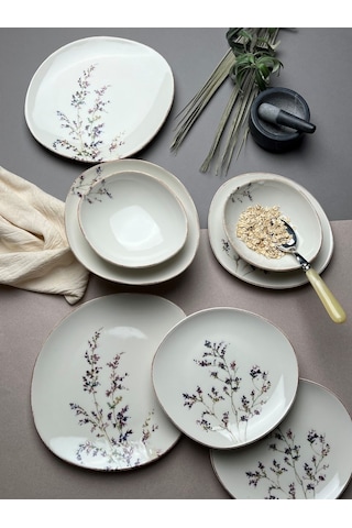 Tabak Evi Porselen Pebble Yemek Takımı Lila 4 Kişilik 12 Parça