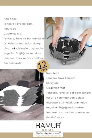 Tencere Tava Borcam Koruyucu Çizdirmez Non Keçe 12'li Set Çizilmeye Darbeye Karşı Dayanıklı Koruma