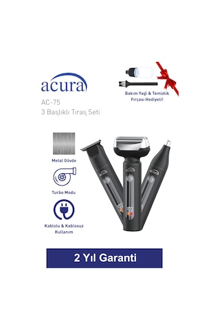 Acura Ac-75 3 Başlıklı Metal Gövdeli Tıraş Seti