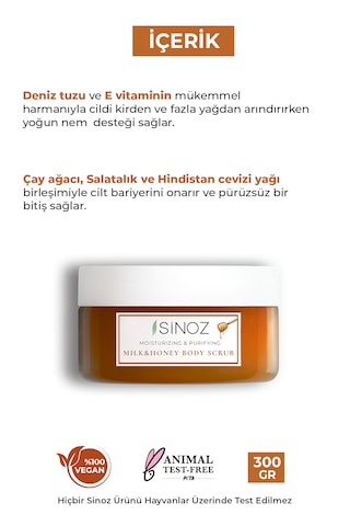 Sinoz Süt & Bal Arındırıcı Ve Nemlendirici Vücut Peeling 300 ML