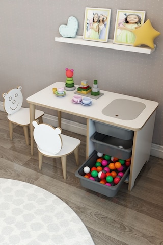 Moniev Çocuk Çalışma Masası Oyun Ve Etkinlik Masası Yaz Sil Masa Gri Gri