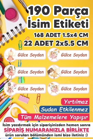 Okul Etiketi Kalem Defter Etiketi Peri Kızı Özel Isim Yazılabilen Etiket - 190 Adet