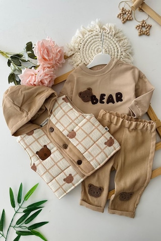 Miniğimin Cicileri Bear Panç Detaylı Şişme Yelekli Erkek Bebe... Kahve