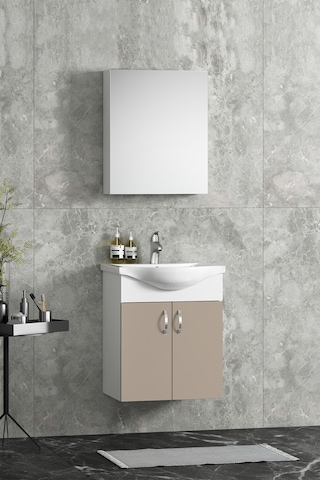 Yıldız 50 Cm Beyaz-selenit Mdf Seramik Lavabolu Asma Banyo Dolabı Takımı