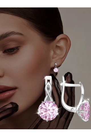 Asj Büyük Taşlı 925 Ayar Gümüş Küpeler 238437692 Pembe