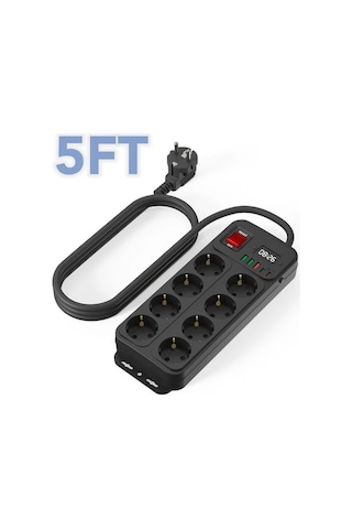 Honeybeeshop 1 Adet Siyah 10 Ft Duvara Monte Dijital Saat 8 Ac Cikisi 5 Usb Portu 15m Uzatma Kablosu Acma Kapama Anahtari Ev Ofis Okul Guç Seridi