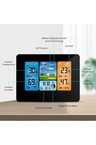 Xindoker Siyah Renkli 6.6" Lcd Ekranlı Hava Durumu Takvimi - Sicaklık, Nem, Barometre, Alarm Ve Ay Fazı Gösterimi Siyah