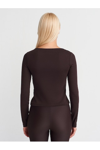 Dilvin 31993 Fermuar Detaylı Uzun Kollu Top-koyu Kahve Koyu Kahve