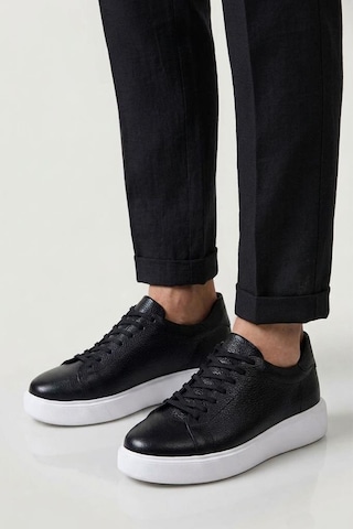 Papuçcity Babucci 110 Hakiki Deri Erkek Sneakers Spor Ayakkabı Siyah - Beyaz