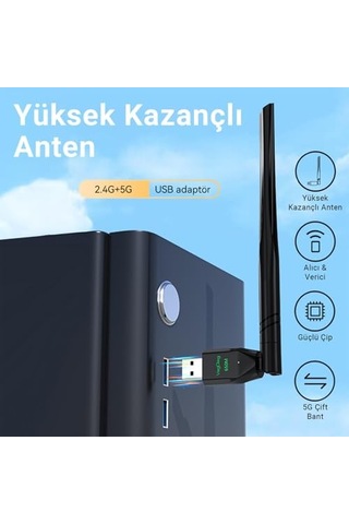 Ayrex Mbps 2.4ghz 5ghz Dual Band Alıcı Verici Usb Wifi Adaptör