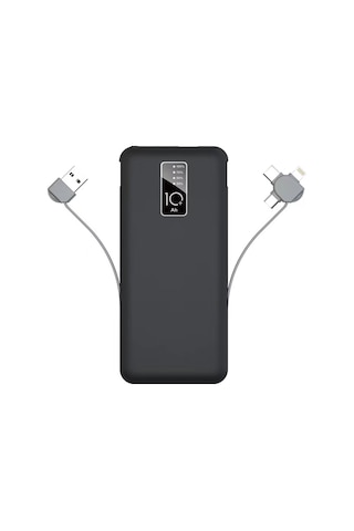 Micro/lightning/type-c Kablo 10000 Mah Powerbank Led Işıklı Pil Göstergeli Güvenli Batarya Siyah
