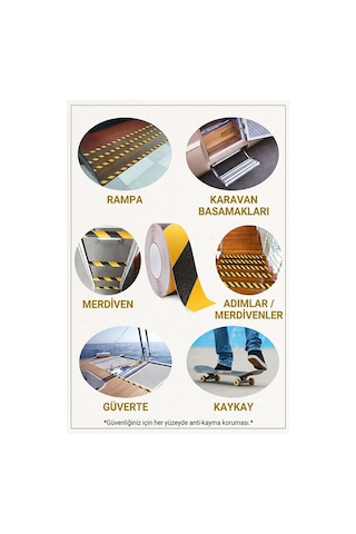 Merdiven Kaydırmaz Bant Sarı Siyah 50mm 2 Adet Mas Güvenlik Uyarı Bandı 15 Metre 5 Cm Yapışkanlı Basamak Mermer Beton