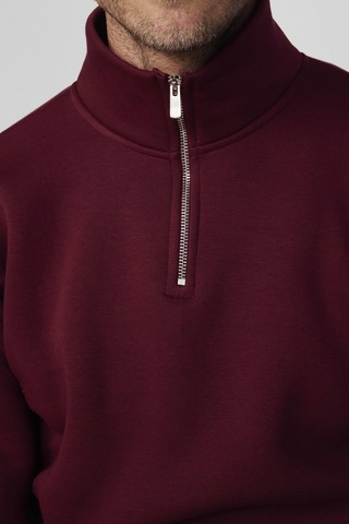 Tudors Unisex Relax Fit Rahat Kesim Pamuklu İçi Polarlı Yarım Fermuarlı Bordo Dik Yaka Sweatshirt-29413 Bordo