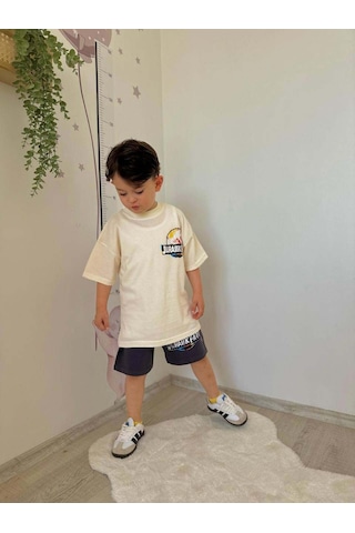 Miniko Kids Erkek Çocuk Jurassic Park Pamuk Şortlu Takım Ekru