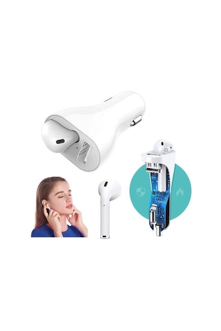 USB 2.4A Araç Hızlı Şarj + Bt 5.0 Kulaklık Dokunmatik Mikrofon So