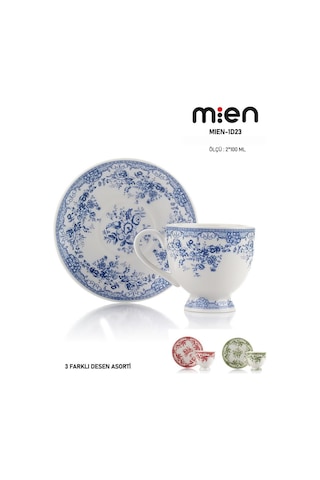 Mien 2 Li Porselen Kahve Fincan Takımı 100 Ml 3 Farklı Renk Seçeneği Beyaz