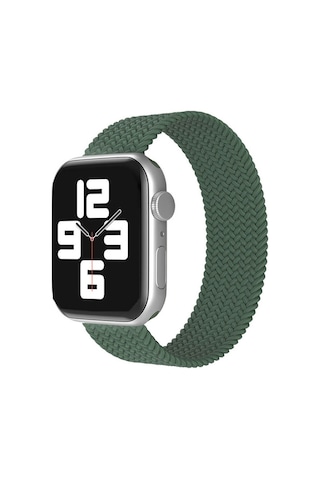 Wozlo Apple Uyumlu  Watch 1 2 3 4 5 6 7 8 Se Ultra Spor Loop Örgü Kordon S Beden 38/40/41mm - Koyu Yeşil