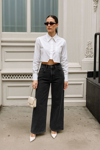 Kadın Siyah Yüksek Bel Wide Leg Jean Pantolon Siyah