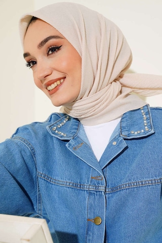 Seva Kadın Tesettür Mio Caz Jazz Eşarp Hijap Modeli Krem