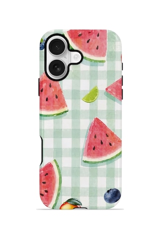 Apple iPhone Uyumlu 17 Vorian Çift Katmanlı Magsafe Kılıf Watermelon Picnic Gingham