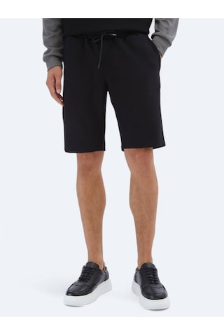 Siyah Düz Örme Jogging Fit Spor Bermuda Siyah