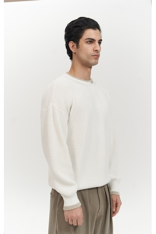 Carter Çift Yaka Detaylı Ekru Erkek Triko Kazak Ekru