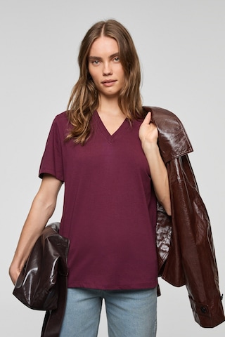 Grımelange Alıne Kadın %100 Organik Pamuk Derin V Yakalı Comfort Fit Bordo T-shirt Bordo