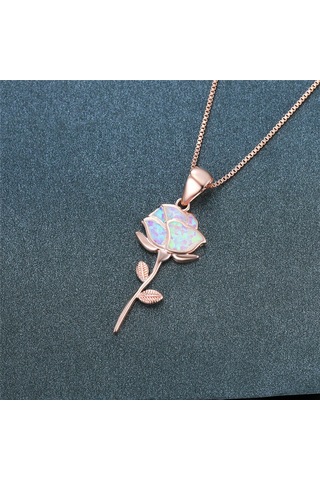 Beyaz Opal Çiçek Yaprak Kolye Gümüş