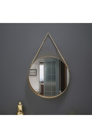 Pazly Yuvarlak Yatak Tarzı Suntek İskandinav Duvar Banyo Aynası İp Altın