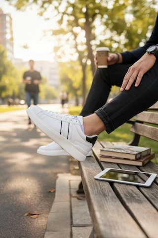 Enoch Erkek Günlük Spor Ayakkabı Kalın Tabanlı Sneaker Çift Şeritli Modern Court Modeli Beyaz