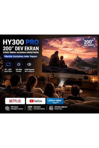 Hy300 Pro Akıllı Projektör 2gb Ram 16gb Rom Android Wifi 6 Bluetooth 5.0 4k Destekli