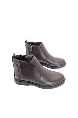 Hakiki Deri Ortopedik Jel Tabanlık Kürklü Kışlık Erkek Bot Kahve