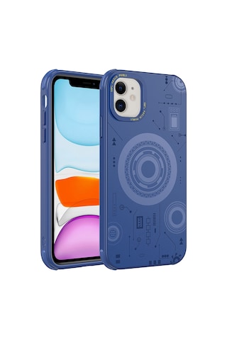 Apple Uyumlu iPhone 11 Uyumlu Zore Wireless Şarj Özellikli Desenli Hot Kılıf-lacivert Lacivert -