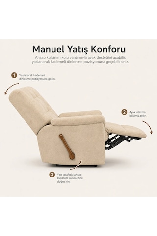 Smarto Relax Ticino Manuel Mekanizmalı Ergonomik Tv Koltuğu Berjer Baba Koltuğu Bej