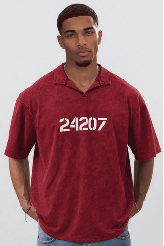 Respire Erkek 24207 Baskılı Yıkamalı Oversize T-shirt Bordo