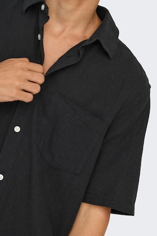 Only & Sons Erkek Onscaıden Kısa Kollu Tek Cepli Keten Gömlek 22031805 Siyah Siyah