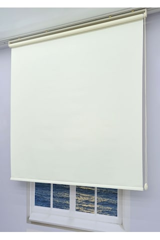 Düz Stor Perde - Kalın Mat Stor Güneşlik Kumaş Keten - Alüminyum Kasa Ve Boru - Eteği Dilimsiz/düz Krem