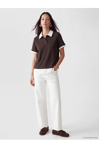 Lcw Everyday Kahverengi Polo Yaka Kadın Tişört