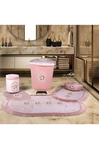 Shems Pudra 6 Prç Kirli Çamaşır Sepeti Seti + Banyo Paspası Seti Pudra
