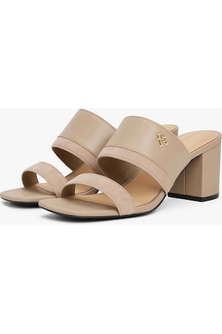 Tommy Hilfiger Leather & Suede Block Heel Mule Bej