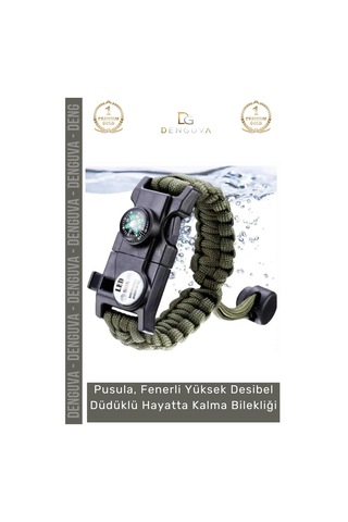 Bileklik Taktiksel Hayatta Kalma Paracord Pusulalı Ateş Başlatıcı Dağcılık Kamp Bilekliği Haki