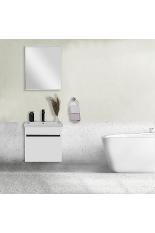 Sözcan Mobilya Yıldız Takım Asma Alt + Aynalı Üst + Lavabo Beyaz 55 CM