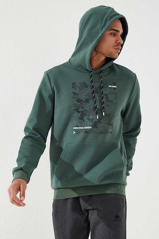 Tommy Life Yeşil Kamuflaj Desen Baskılı Standart Kalıp Kapüşonlu Erkek Sweatshirt - 87884 Yeşil