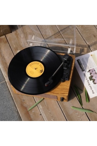 Omix Fm-108 Açık Kahverengi Hoparlörlü Bluetoothlu Pikap Plak Çalar Kahverengi