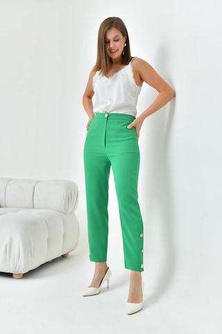Ftz Women Kadın Dar Paça Düğmeli Pantolon Benetton 30779-Benetton Yeşil