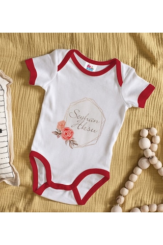 Bk Gift Bk Kids Kişiye Özel Çiçek Tasarımlı Kırmızı Bebek Body Zıbın-21 Çok Renkli