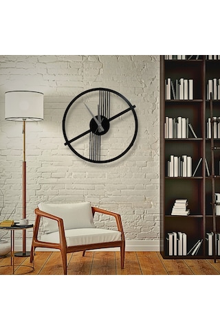 Retro Ve Modern Arası Şık Duvar Saati Siyah Metal, 40 Cm Siyah