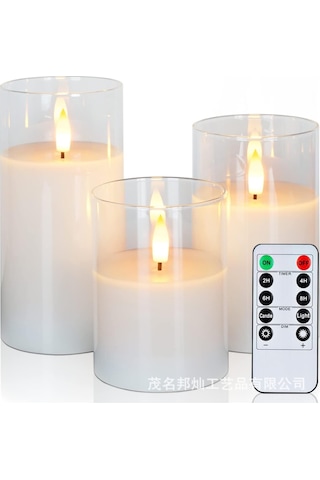 Yunboo Ev Ve Düğün İçin Uzaktan Kumandalı Cam Mum Lambası - Ateşsiz, 10 Tuşlu, Saf Beyaz 3'lü Set Kumanda Dahil