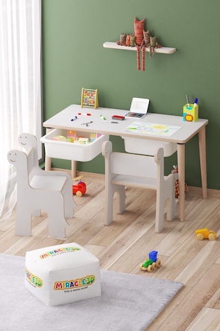 Miracle 3d Çocuk Çalışma Masası - Aktivite Masası Beyaz